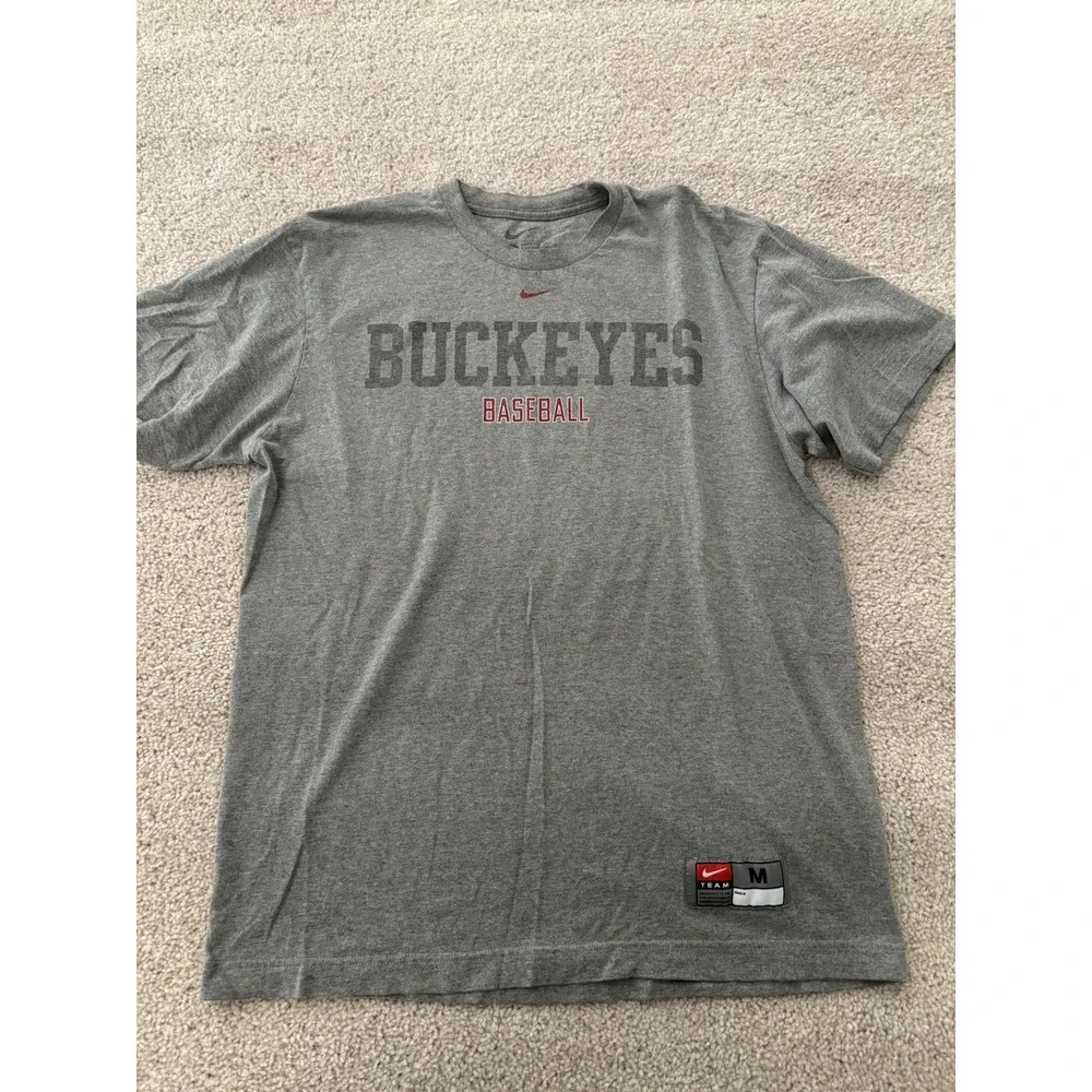 Vtg Nike Team Ohio State Buckeyes Baseball T Shirt Gray Mens Size M Center